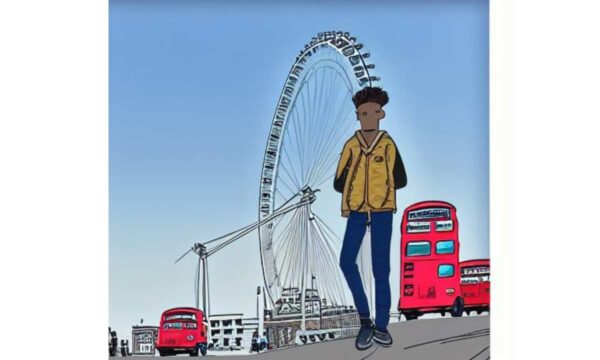 A teenager travelling in front of london eye