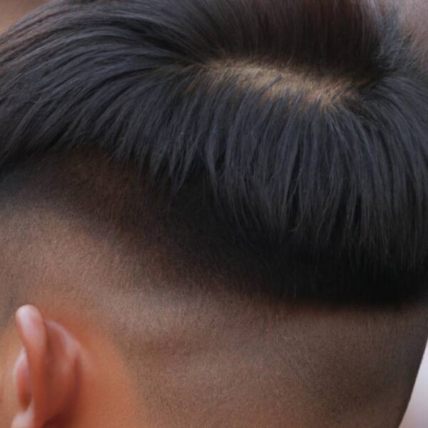 A back view of a man with an undercut hairstyle