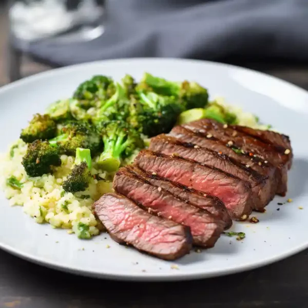 Grilled Steak with Broccoli and Cauliflower Rice