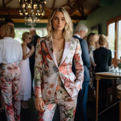 A woman in Floral Print Trouser Suit