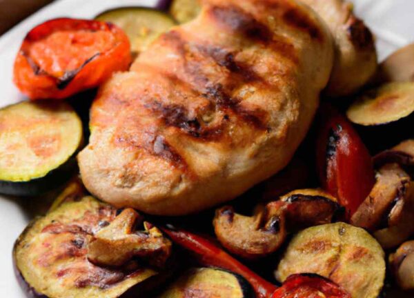 Grilled chicken with roasted veggies