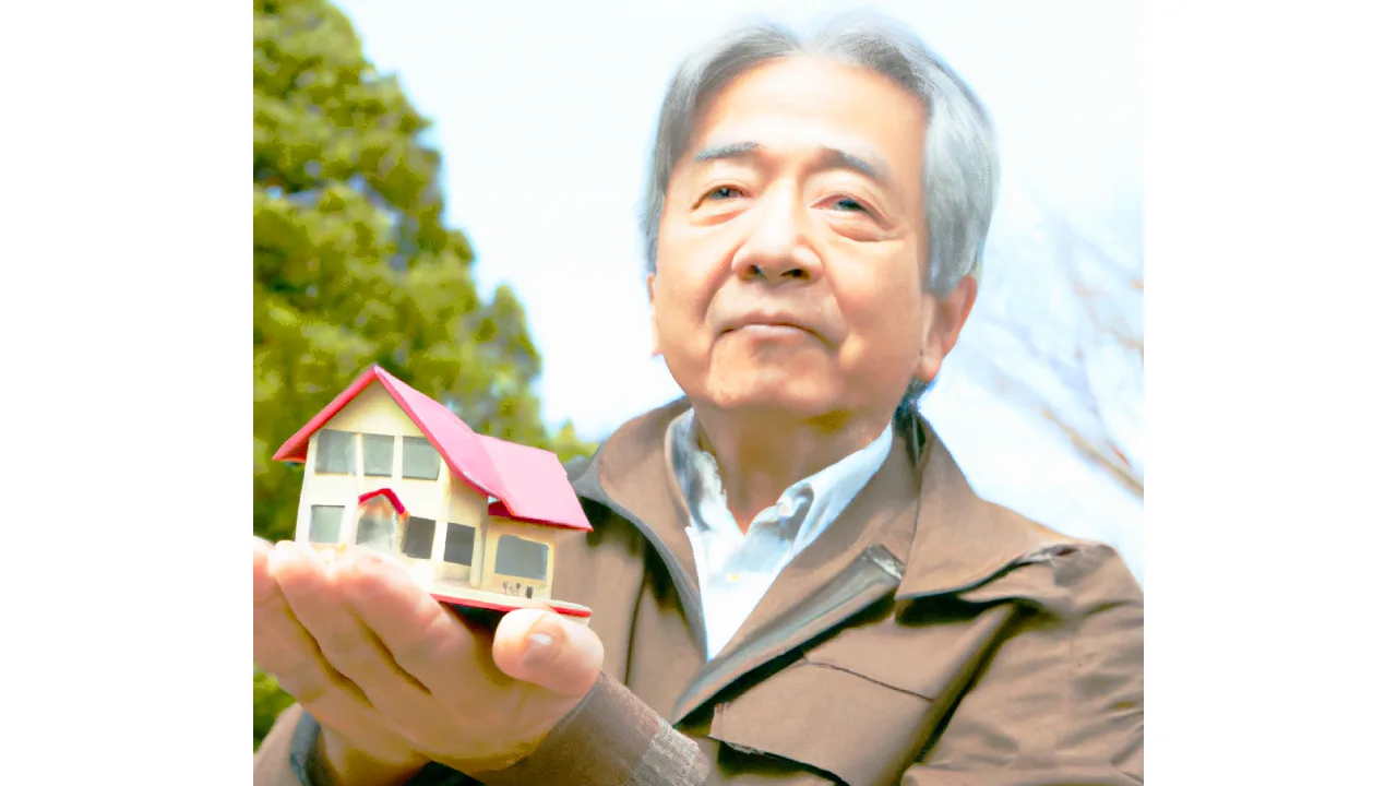 Old man holding a toy house