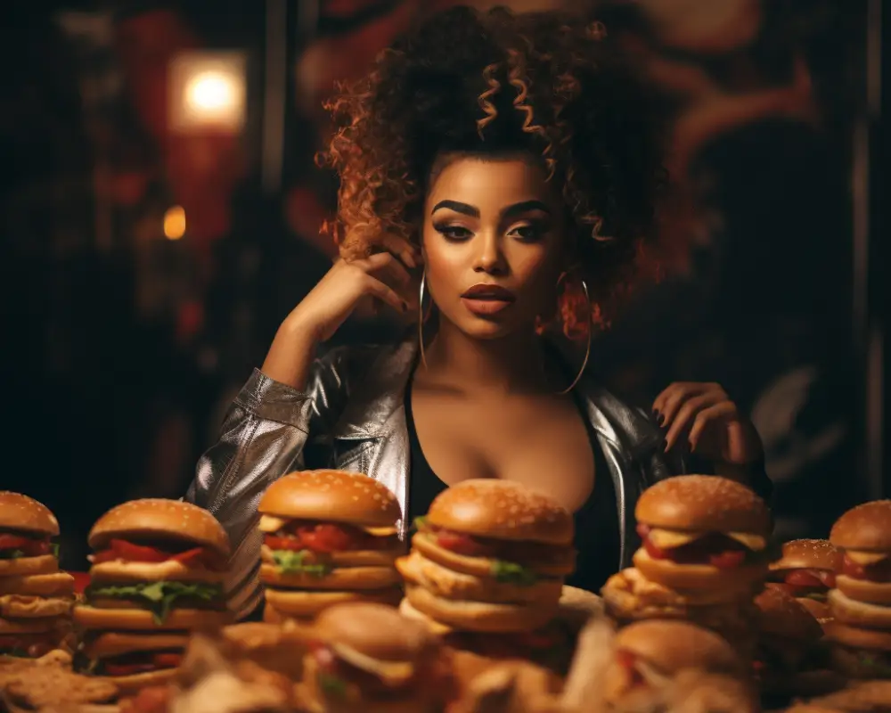 A woman looking at Gourmet burgers