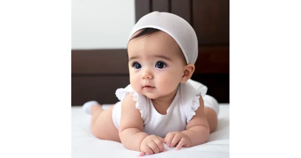 A little baby wearing white muslin cloth