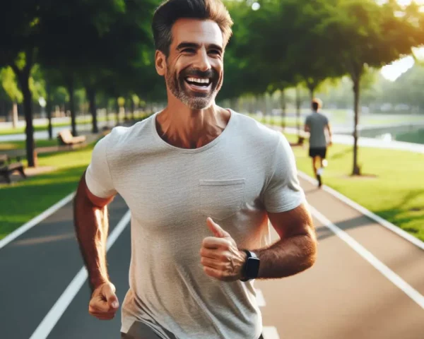 A man running and smiling