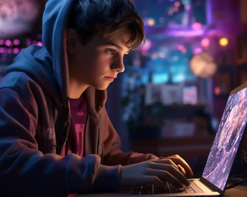 A boy working on a laptop