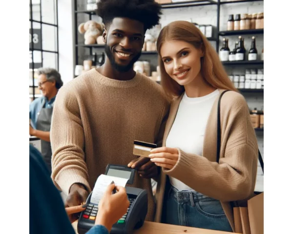 A couple paying with a credit card